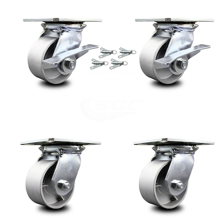 Service Caster 4 Inch Semi Steel Caster Set with Ball Bearing 4 Swivel Lock and 2 Brake SCC SCC-35S420-SSB-SLB-BSL-2-BSL-2